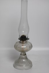 Vintage Clear Glass Oil Lamp With Rustic Iron Details