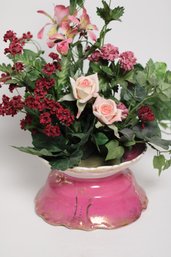 Vintage K.T. & K. Co. Semi-Vitreous Porcelain Flower Vase  Pink With Gold Floral Accents