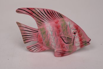 Vintage Hand Painted Pink And Green Wood Fish
