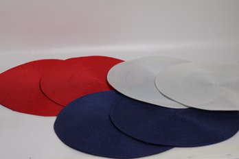 Set Of 6 Vibrant Braided Round Place Mats In Red, White, And Blue