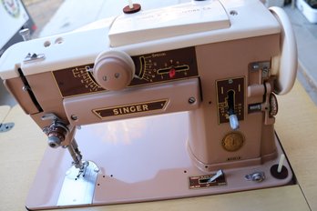 Vintage Singer Sewing Machine 401A In Mid-Century Refinished Cabinet - Classic Crafting Essential