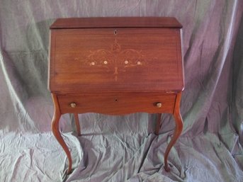 Antique Mahogany Secretary Desk With Intricate Inlay