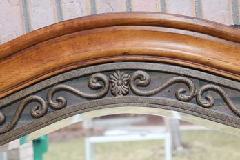 Antique Oak And Iron Mirror - Rustic Vintage Wall Decor