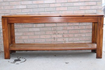 Mid Century Modern Carved Walnut/ Glass Insert Console Table