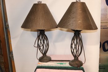 Elegant Vintage Wrought Iron Twisted Table Lamp Set