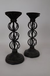 Pair Of Vintage Wrought Iron Twisted Candlesticks - Artisan Crafted Matching The Lamps On This Auction