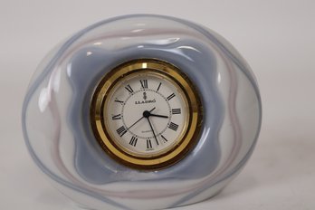 LLADRO Porcelain Art Deco Style Clock - Blue Swirls With Gold Accents