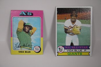 1975 Topps Baseball Card #510 Vida Blue Mini And 1979 Topps Vintage Baseball Card