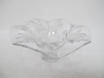 Elegant Floral Etched Glass Compote Bowl