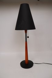 Chic Mid-Century Modern Table Lamp - Retro Black And Wood Design - Vintage Lighting Fixture Circa 20th Century