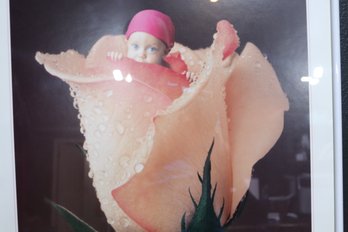 Cherubic Anne Geddes 'Rose Baby' Portrait - Vintage Matted Photography Art