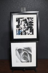 Sophisticated Duo Of Framed Black And White Art Prints - Abstract And Floral
