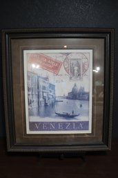 'Venezia' By Tina Chaden - Framed Venice Travel Poster With Vintage Postage Stamps