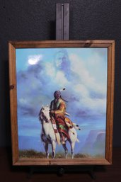 Vintage Native American Portrait In Wooden Frame