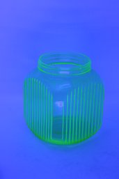 Authentic 1930s Uranium Glass Hoosier Canister Cookie Jar - Vintage Green Vaseline Glass