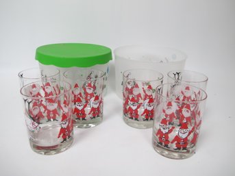 Set Of 6 Christmas Drinking Glasses With Plastic Storage Containers