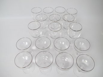 Set Of 18 Stemmed Glasses With Silver Rim