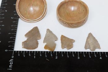 Artisanal Hand-Carved Stone Trinket Dish With Four Arrowheads