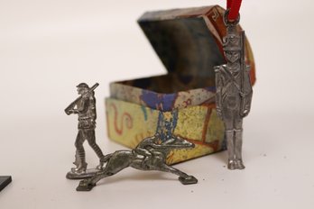 Vintage Tin Soldier By Lunt Silver, Horse And Rider, And Soldier In Miniature Box
