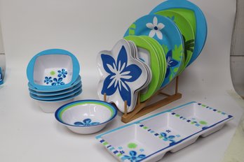 Tropical Floral Melamine Plates And Bowls Set