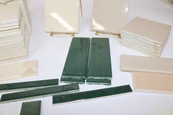 Assorted Vintage Tile Collection In Cream And Deep Green  Diverse Sizes, Mid-Century Style