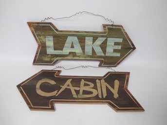 Rustic Cabin & Lake Directional Signs  Arrow-Shaped Wooden Decor (Set Of 2)