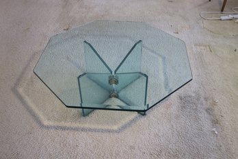 Vintage 1970s Leon Rosen For Pace Collection Octagonal Glass Coffee Table