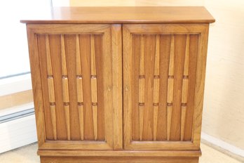 Elegant Mid-Century Modern Solid Wood Cabinet Set With Slatted Doors