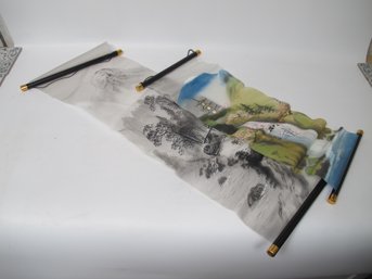 Hand-Painted Asian Scroll Art Set  Scenic Landscapes