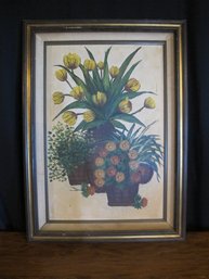 Signed Floral Still Life Painting With Tulips & Basket Arrangement, Framed Art MCM