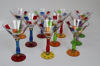 Vibrant Set Of 10 Hand-Painted Royal Danube Martini Glasses, Romania