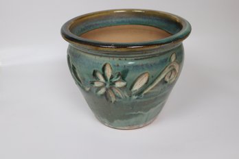 Artisanal Glazed Stoneware Pottery Planter - Rustic Garden Decor