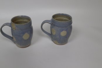 Pair Of Speckled Blue Stoneware Mugs - Handcrafted Rustic Kitchenware