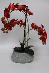 Faux Red Phalaenopsis Orchid Arrangement In Artisanal Ceramic Pot