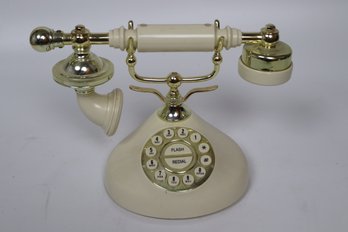 Vintage-Style Columbia Tel-Com Rotary Dial Telephone - Nostalgic Ivory And Gold Finish