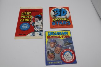 Vintage 1981 Topps Giant Photo Card & 1990 Topps Heads Up Baseball Cards - Unopened Packs