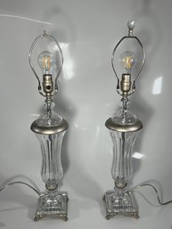 Vintage Art Deco Table Lamps Silver And Crystal