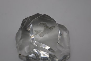 Val St Lambert Crystal Art Paperweight With Capricorn Design