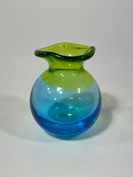 Vintage Hand Blown Green And Blue Bud Vase