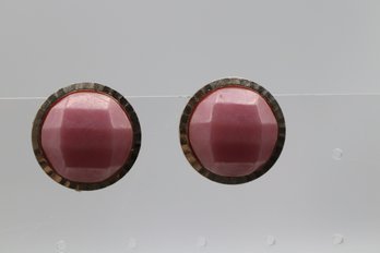 Retro Chic Pink Cabochon Costume Clip-On Earrings, Mid-Century Statement Accessory
