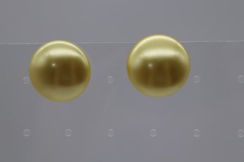 Mid-Century Golden Satin Finish Clip-on Button Earrings