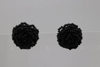 Classic Black Beaded Cluster Clip-on Earrings