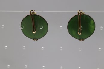Contemporary Circular Green Enamel Disc Earrings