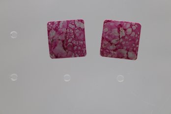 Abstract Art Pink Resin Square Stud Earrings - Contemporary Fashion Statement