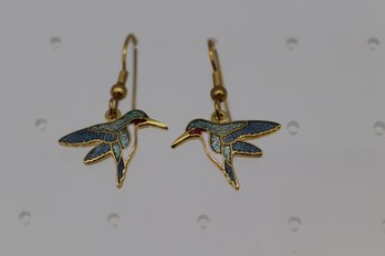 Enchanting Cloisonn Hummingbird Earrings In Gold Tone - Exquisite Nature-Inspired Jewelry