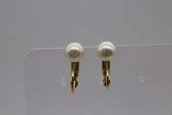 Classic Faux Pearl Gold-Tone Leverback Earrings - Vintage Elegance
