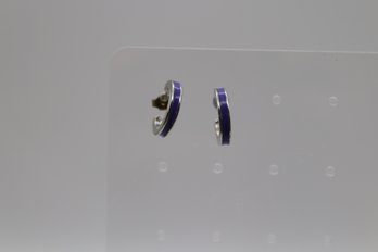 Sleek Modern Purple Enamel Mini Hoop Earrings With Silver Accents - Contemporary Fashion Jewelry