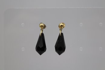 Elegant Geometric Black Drop Earrings With Gold-Tone Accents - Sophisticated Evening Wear