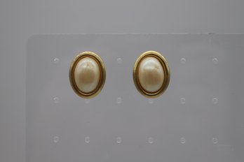 Vintage Faux Pearl Clip-On Earrings With Gold-Tone Accents - Classic Costume Jewelry