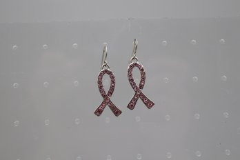 Sparkling Pink Ribbon Rhinestone Earrings - Supportive Statement Jewelry